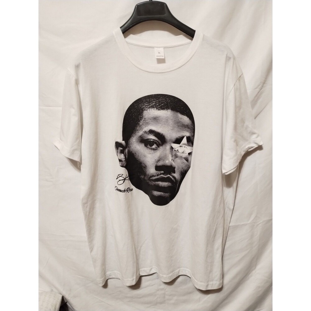 Derrick Rose NBA White Graphic Print Crew Neck Short Sleeve Cotton Tee XL